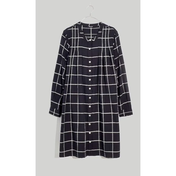 Madewell $118 Collarless Shirtdress Wimdowpane Black Size M NI668 - Picture 1 of 7